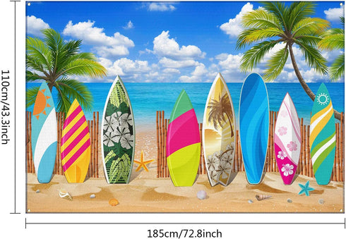 Blulu Tropical Beach Party Decorations Banner, 72.8 x 43.3 Inch Surfboard Backdrop for Luau Photography Birthday Tiki