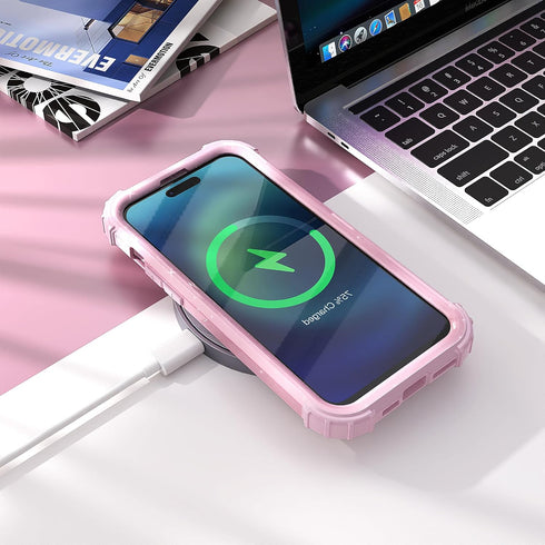 IDweel Glitter Pink iPhone 15 Plus Case: Luxury 3-in-1 Shockproof Hybrid with Screen Protector & Slim Fit Heavy Duty