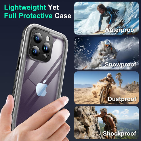 SOKUSIN iPhone 14 Pro Case - Heavy Duty Waterproof, 10FT Dropproof, Dustproof, Full Body Shockproof, 6.1" Black/Clear.