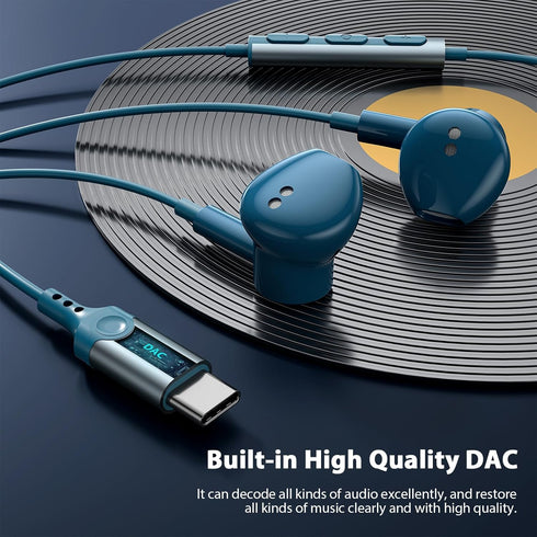USB C Wired Headphones with Mic for iPhone 15 Plus, Hi-Fi Type C Earbuds for iPad Air, Galaxy S24 Ultra