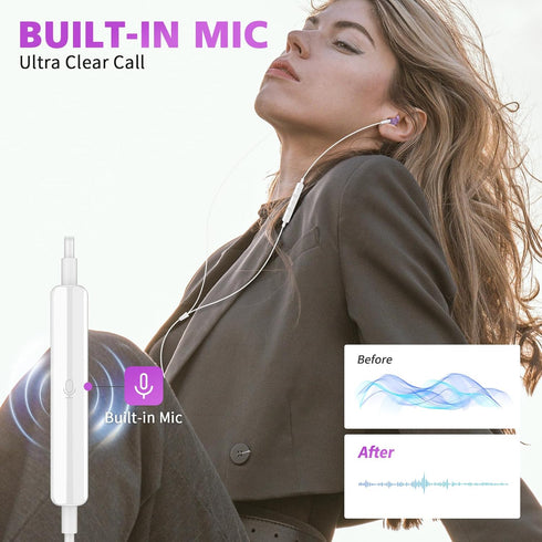 USB C Headphones for Samsung S24 Ultra S23 Fe A35, Type C Earphones Noise Isolating with Mic, Wired Earbuds, Purple