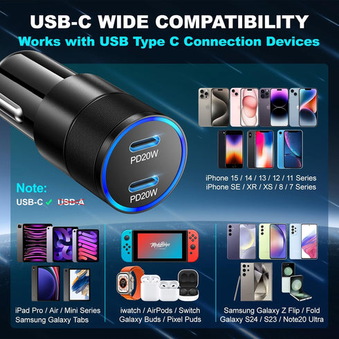 USB C Car Charger 40W, OKRAY 3-Pack 2-Port Type C Fast Charging Car Charger for iPhone 15/14 Pro Max Plus