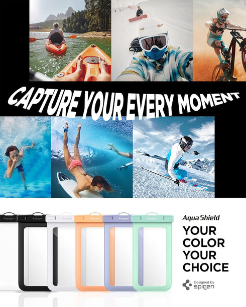 Spigen AquaShield Universal Waterproof Phone Pouch, PVC Protective Dry Bag Cases with IPX8 Compatible with iPhone