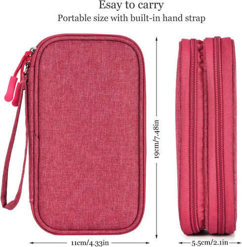 Electronic Organizer Travel Cable Accessories Bag, Electronic Organizer Case, Waterproof Electronic Accessories Organizer Bag for Power Bank, Charging Cords, USB Cable (Rose Red)