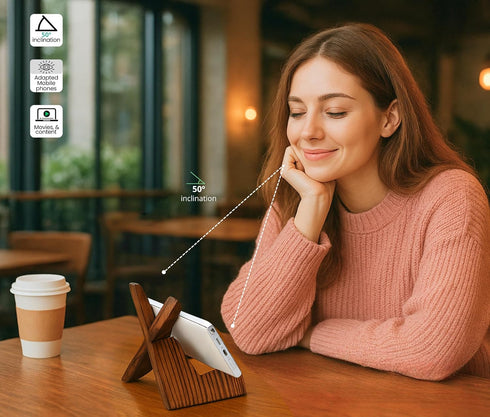 Generic 11/12/13 TOJTIK Phone Holder Wood, Small Phone Stand for Desk, Portable Cell Phone Holder for Smartphones