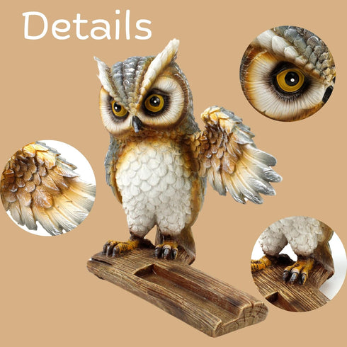 Needzo 5.5 6.5 Inches Wise Owl Phone Stand, Resin Animal Smartphone Holder, Home and Office Accessory, Novelty Gifts, x