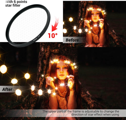 PROfezzion 72mm Star Filter Kit - 3 Pieces Adjustable Cross Screen Starburst Filter for Nikon Z6 Z7 Fujifilm X-T3 & More