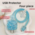 Cute Cable Protector, Bling Glitter Waves Edge Design for iPhone Charger, Luxury Soft Data Line Cover (Blue)