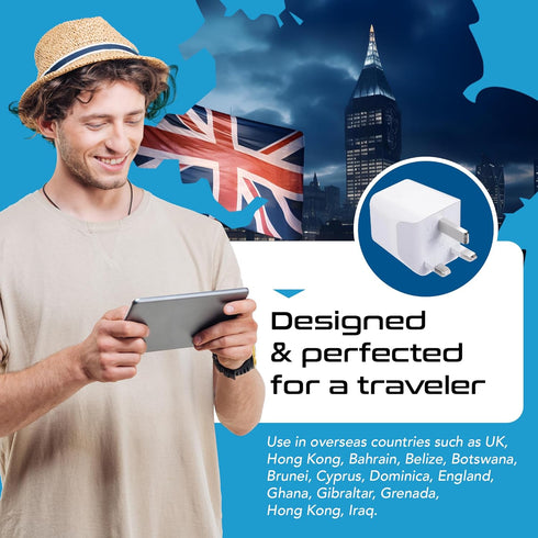 Ceptics UK Travel Adapter Plug - Type G with 2 USB + USA Socket Input - Ultra Compact & Safe Grounded for Cell Phones,
