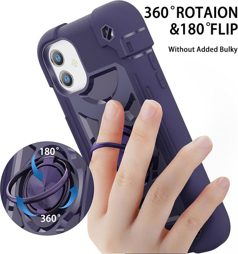 iPhone 11 Case 6.1" - Heavy-Duty Military Grade Cover with Ring Stand & 2 Pack Glass Screen Protectors, Magnetic Car