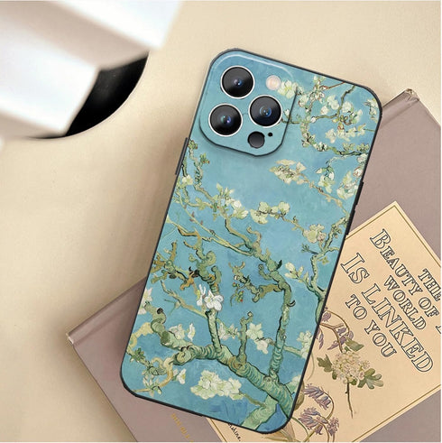 iPhone 15 Pro Max Phone Case, Art Van Gogh Almond Blossom Aesthetic Blue Flower Slim Soft TPU Waterproof Cover
