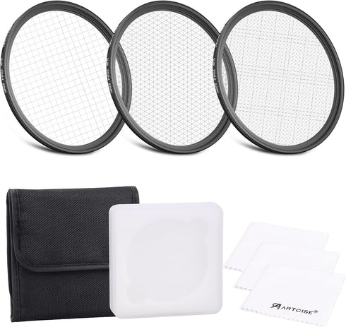 ARTCISE Star Filter Kit: 4+6+8 Point Cross Screen Lens Filters with Pouch for