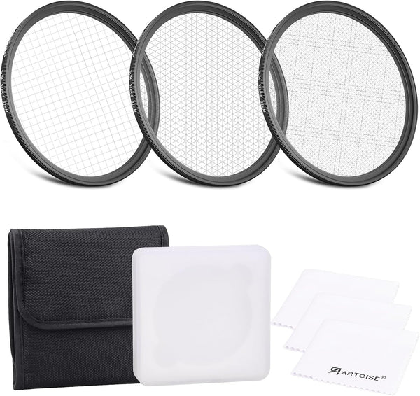 ARTCISE Star Filter Kit: 4+6+8 Point Cross Screen Lens Filters with Pouch for