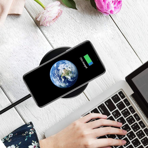 Wireless Charger Ultra Slim 10W Fast Wireless Charging Station, Black Qi-Certified, Compatible with Smart Phones and