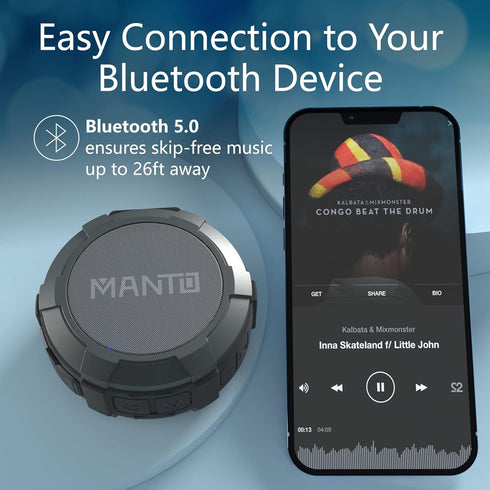 MANTO Cuckoo Portable Bluetooth Shower Speaker, IPX5 Waterproof Wireless Speaker with Stereo Sound for Home, Party,