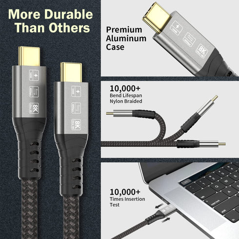USB C Thunderbolt 4 Cable 3.3ft, USB4 Braided Cable 40Gbps, 8K 60Hz PD 100W for iPhone 15/15 Pro Max, MacBook