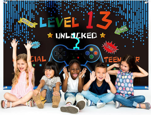 Video Game Birthday Decorations for Boys, Gaming Theme Photo Props Backdrop Banner for Teenagers