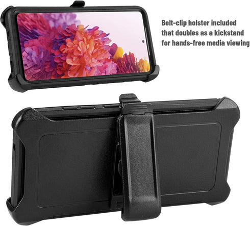 Samsung Galaxy S20 FE 5G Case (2020) - Heavy Duty Shockproof Drop-Proof Triple Layer Cover 6.5” (Black with Belt Clip)