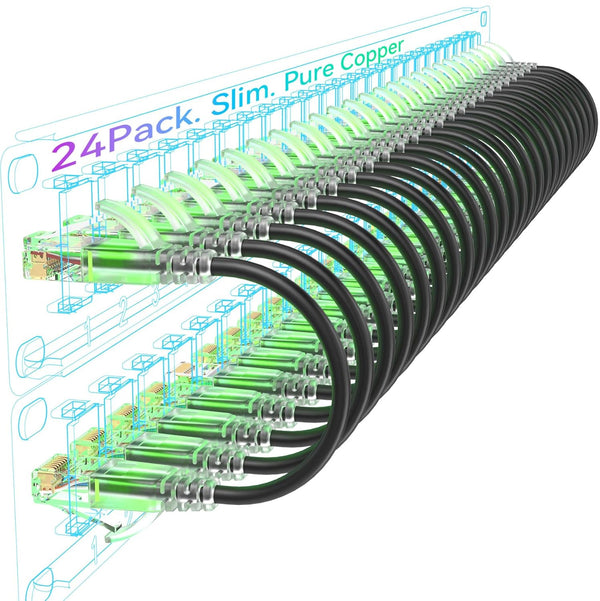 Sokqovt Cat6a Patch Cables Slim 2ft (24 Pack), Flexible Cat6 Ethernet Patch Cable
