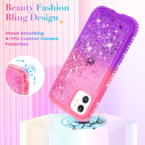 Ruky for iPhone 11 Glitter Case with Built-in Screen Protector, Full Body Rugged Liquid Cover, Shockproof Protective