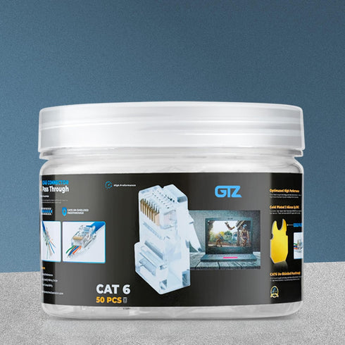 GTZ 50-Pack RJ45 Cat6 Pass Through Connectors - EZ Crimp Modular Plug for Ethernet Cable