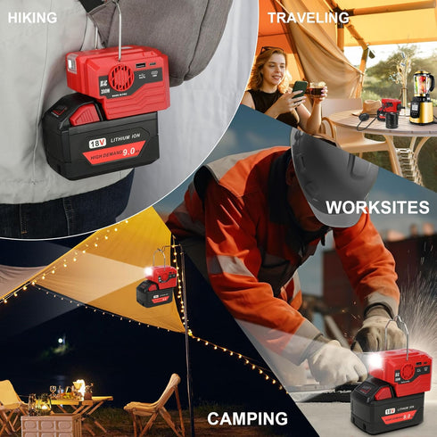 KUNLUN 200W Power Inverter for Milwaukee M18 Battery, DC 18V to AC 110-120V with AC Outlet, USB, Type-C Ports & LED