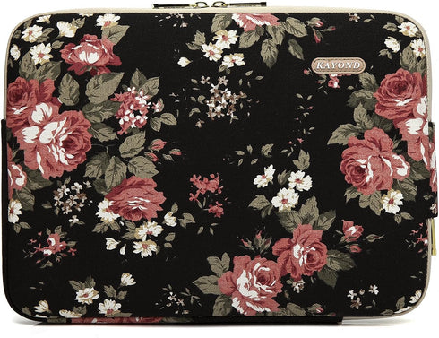 kayond Water-Resistant Canvas 14.1 Inch Laptop Sleeve - Black C Rose