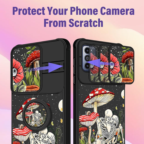 Phone Case for Moto G Pure/G Power 2022/G Play 2023, 2-Mushroom Skull, Thermoplastic Polyurethane, Kickstand, 6.5 inch,