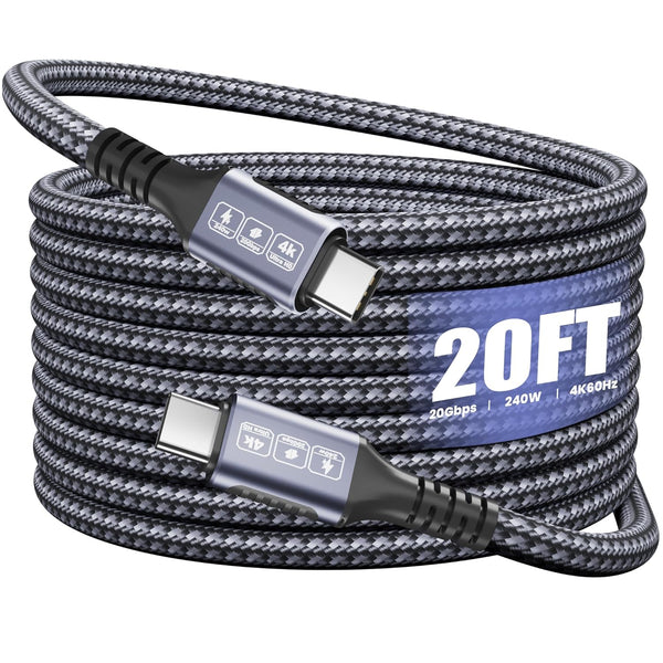 Arkidyn USB C to USB C Cable 20ft, 240W PD Fast Charging, 20Gbps