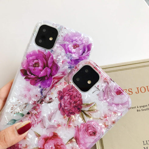 Qokey iPhone 11 Pro Max Case 6.5 inch, Cute Flower Design Clear Soft TPU with 360 Degree Rotating Ring Kickstand