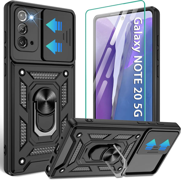 Samsung Galaxy Note20 Case with Slide Camera Cover, Military-Grade Protection, 360 Rotating Kickstand, 1 Pack HD