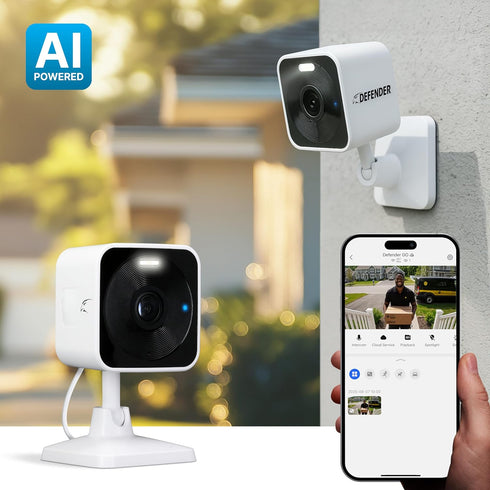 Defender 2K 2-Way GO AI Powered WiFi Indoor/Outdoor Home, Business, Pet, Baby Security Camera, AI Detection, Dual Band