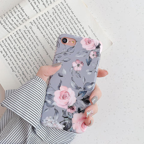 YeLoveHaw iPhone SE 2020 Case, iPhone 8/7 Case, Flexible Soft Slim Fit with Floral Purple Gray Leaves Pattern