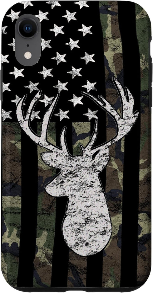 American Flag Camouflage Deer Hunting Case for iPhone XR, Whitetail Buck Design