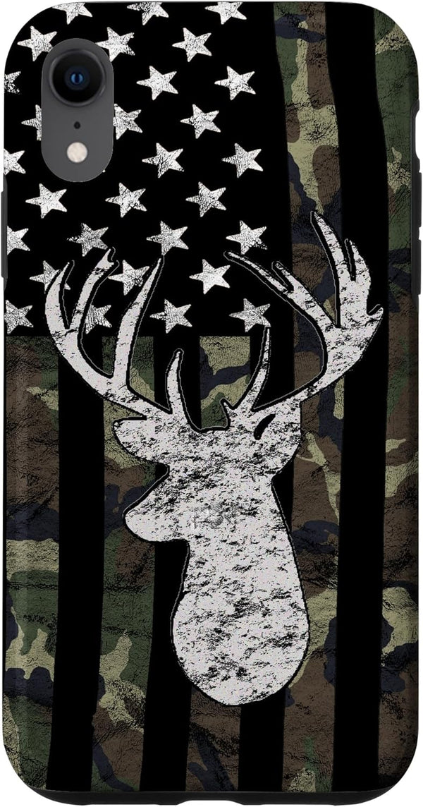 American Flag Camouflage Deer Hunting Case for iPhone XR, Whitetail Buck Design
