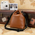 Gabrella Drawstring Camera Bag, Brown Leather Camera Bag with Protective Interior, Comfortable Travel Camera Storage