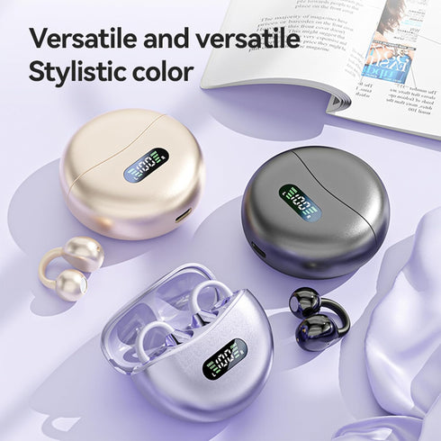 Open Ear Clip Headphones, Wireless Earbuds Bluetooth 5.4, Sports Earphones with Wireless Charging Case, Waterproof