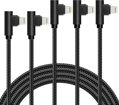 MFI Certified iPhone Cable 5 Pack (3/3/6/6/10FT) - Nylon Braided, 90° Elbow Fast Charger for iPhone 12, 11 Pro Max, XR,