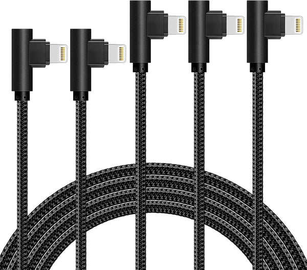 MFI Certified iPhone Cable 5 Pack (3/3/6/6/10FT) - Nylon Braided, 90° Elbow Fast Charger for iPhone 12, 11 Pro Max, XR,