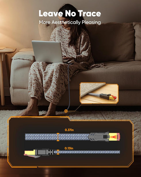 8 50 40Gbps 2000Mhz, RJ45 Snowkids Cat Ethernet Cable FT, Braided Heavy Duty High Speed Internet/LAN/Network Cable