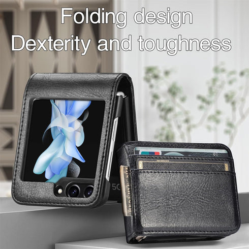 CCSamll Wallet Case for Samsung Galaxy Z Flip 5, Card Holder, Business Style Premium PU Leather Protective Cover (DK