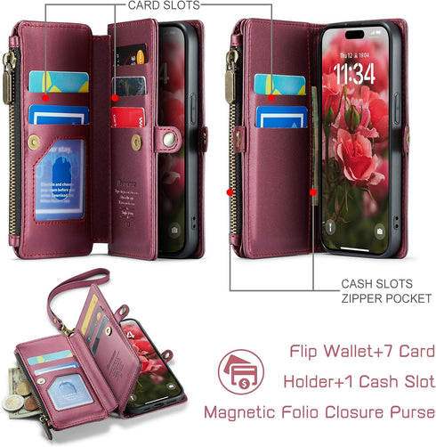 Defencase 15 15 6.1", Compatible with iPhone Case Wallet with RFID Blocking Card Holder for Women and Men, Fashion PU