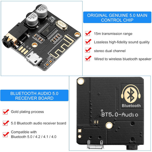 MakerHawk 2pcs Bluetooth Audio Receiver Board, BT 5.0 Stereo Audio Amplifier 3.7-5V for Car Speaker DIY
