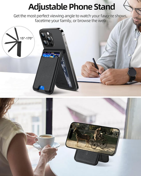 Magsafe Wallet for iPhone 16/15/14/13/12 Series, Strongest Magnetic Wallet with Adjustable Stand, 6 Cards Holder, Vegan