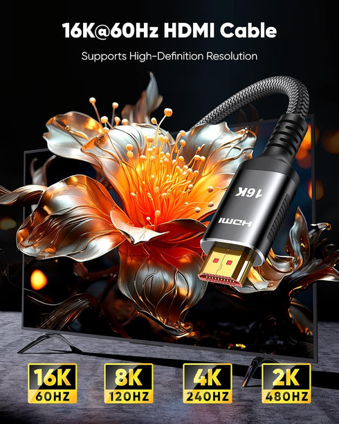 16K 10K 8K 96Gbps 3.3FT, 48Gbps 8K@120Hz, 4K@240Hz 2.3 Snowkids HDMI Cable Ultra High-Speed HDMI Cables Cord, HDCP