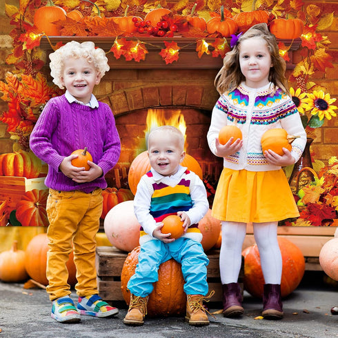 Fall Thanksgiving Decoration, Fireplace Backdrop Autumn Harvest Pumpkin Background for Thanksgiving Day Party Supplies