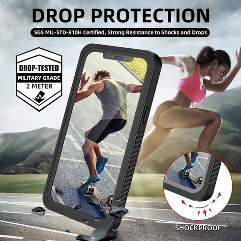 WIFORT Magnetic Waterproof Case for iPhone 12 - Certified Water Proof & Military Protection with Built-in Screen