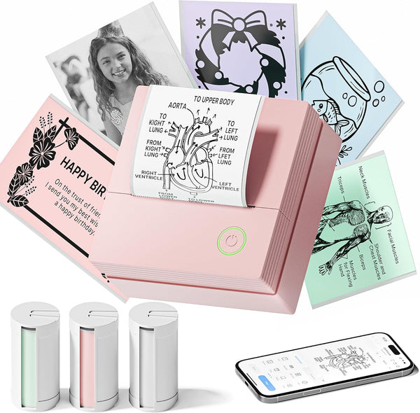 TYPONOS Sticker Printer, PM290 Mini Printer, Bluetooth Sticker Maker Machine with 3 Rolls
