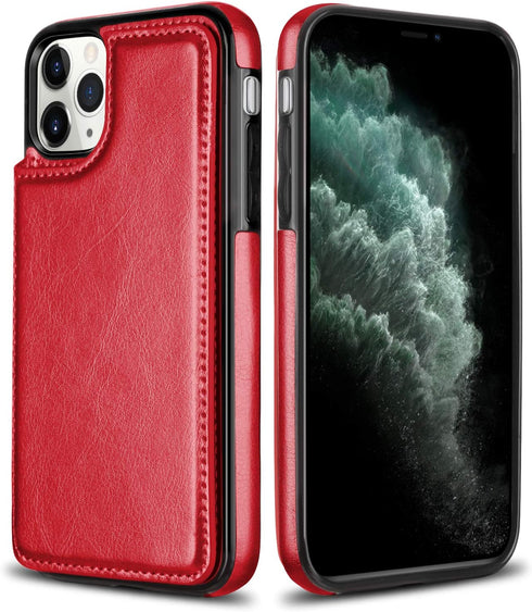 HianDier Wallet Case for iPhone 11 Pro Max, Slim Protective Case with Credit Card Slot (Red)