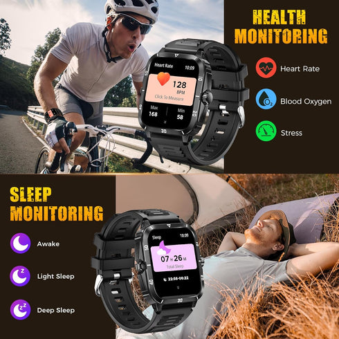 Military Smart Watch for Men, 3ATM Waterproof, 2.0'' Big Screen Tactical Smartwatch, 430mAh Fitness Tracker with Heart